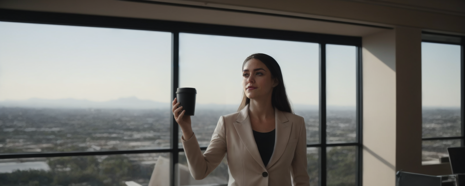 Woman Holding A Cup Of Coffee before entering a Legal Marketing Meeting