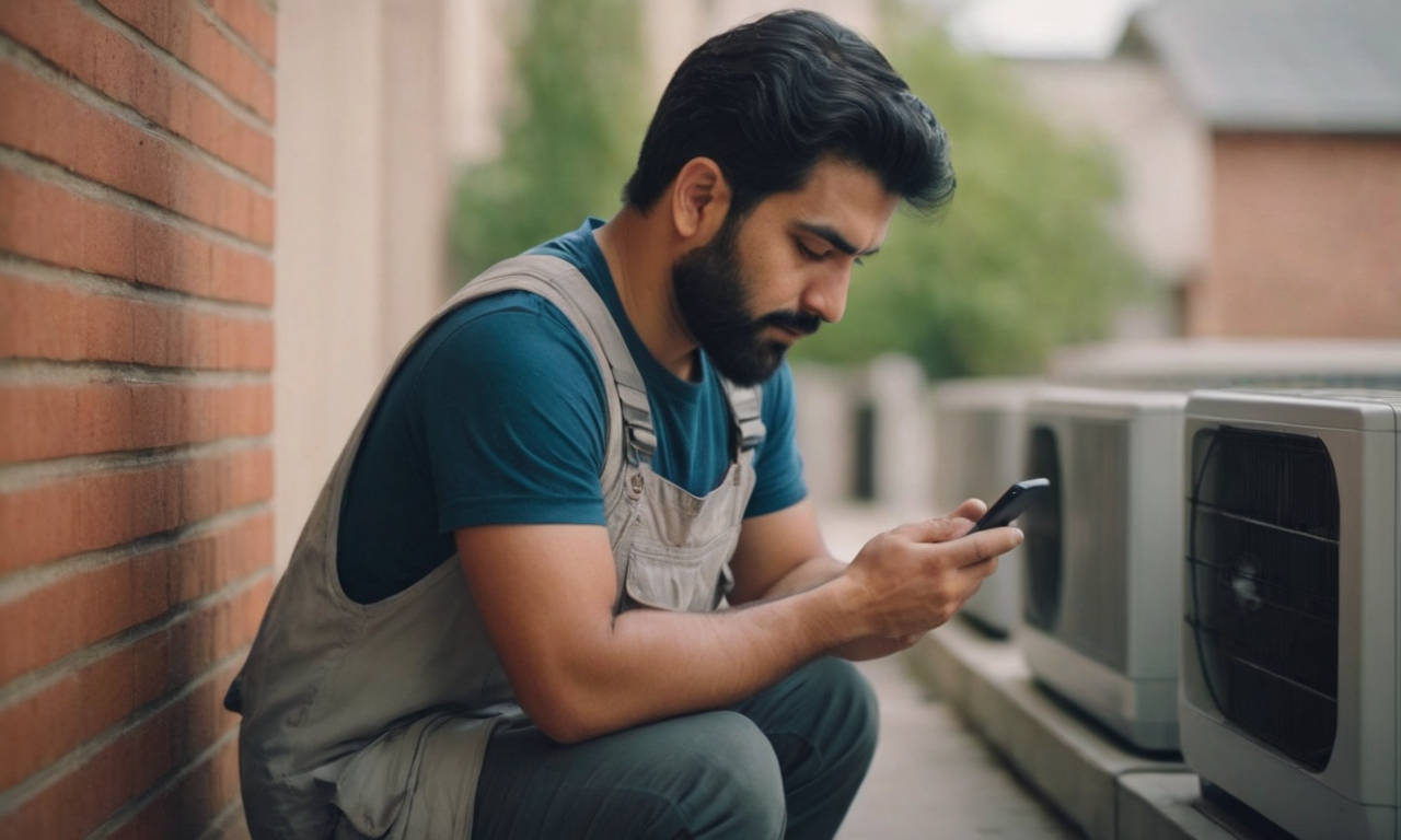 HVAC Technician Looking Down at his social Media Followers